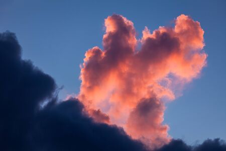 Pink morning cloud in the blue sky