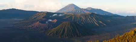 Panorama of the Bromo Tengger Semeru National Park during sunrise. Java, Indonesiaの写真素材