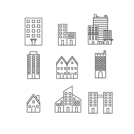 building vector icons set, white background, vectorのイラスト素材