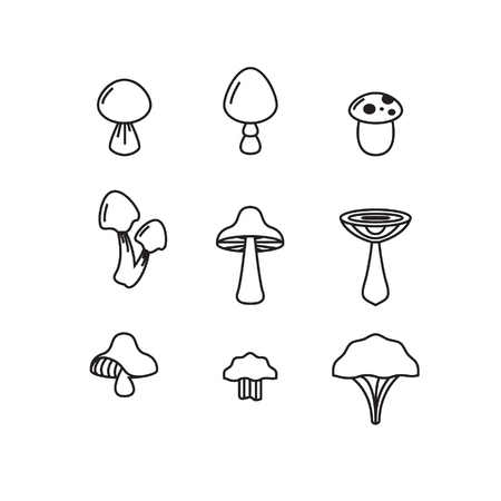 mushroom vector icons set, white background, vectorのイラスト素材