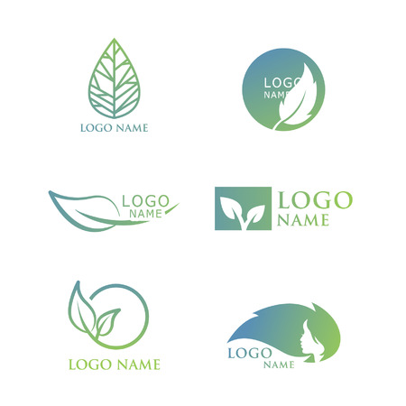 Set of leaf and natural logo icon design, white backgroundのイラスト素材
