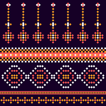 Fabric pattern of yellow ,white and pink colors with asian style on dark color background. Vector background.のイラスト素材