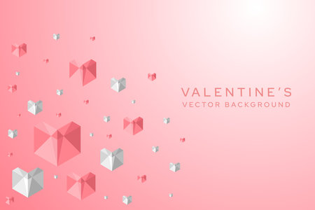 White and pink color of heart with polygon vector shape on pink gradient background.のイラスト素材