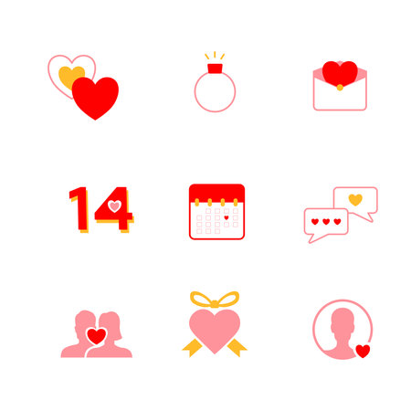 Collection of love and valentine icon vector set with red, pink and yellow color.のイラスト素材