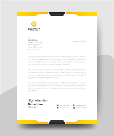 Modern corporate Letterhead design template with yellow and black color. Vector illustration.のイラスト素材