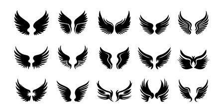 Wings icons set. Silhouettes of wings. Vector illustrationのイラスト素材