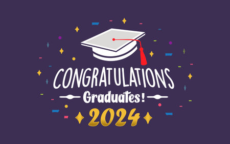 Congratulations graduates 2024, Graduation cap and diploma. Congratulations graduates 2024のイラスト素材