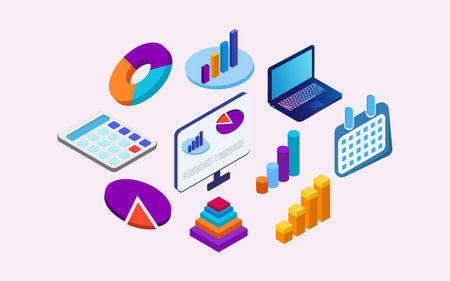 Flat 3d isometric vector illustration concept of business analytics.のイラスト素材