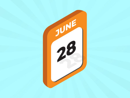 June 28th. Day 28 of month, Calendar date. Orange flat design. Vector illustration.のイラスト素材