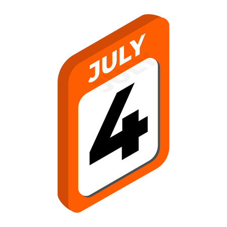 July 4 calendar isometric 3d icon. Orange square button.のイラスト素材