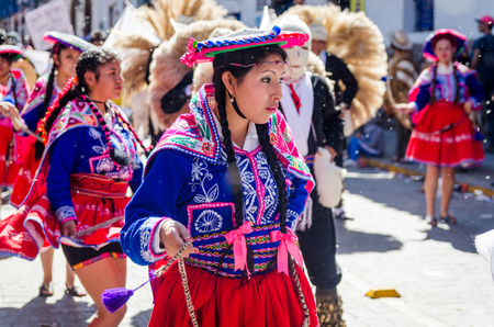 La Paz, Bolivia - April 15, 2015: Woman dancing at the Inti Raymi festivalのeditorial素材