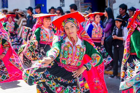 La Paz, Bolivia - April 15, 2015: Woman dancing at the Inti Raymi festivalのeditorial素材