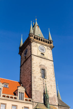 Town hall tower at the old town square of Pragueのeditorial素材