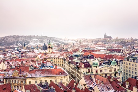 Aerial view of Prague old town in winterの写真素材