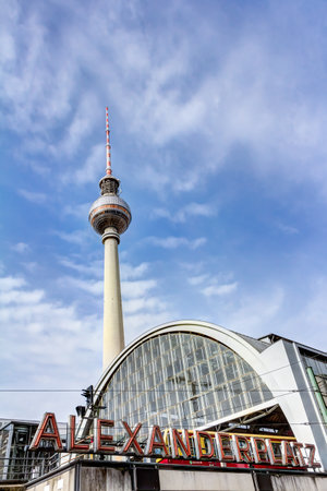 Alexanderplatz station and television tower in Berlin, Germanyのeditorial素材