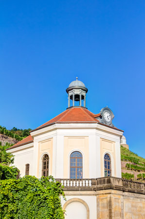 Belvedere in a vineyard near Wackerbarth castle in Saxony in summerのeditorial素材