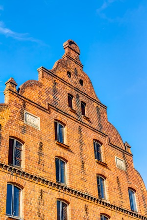 Traditional red brick stone house in Parchim in Mecklenburg-Vorpommern in Germanyの写真素材