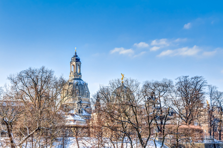Church of our Lady during winter in Dresden, Germanyの写真素材