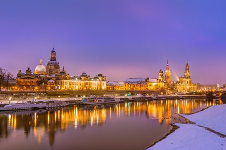 Dresden historic skyline in the old town in winterの写真素材