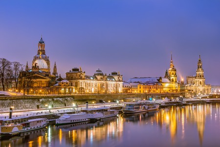 Dresden historic skyline in the old town in winterの写真素材