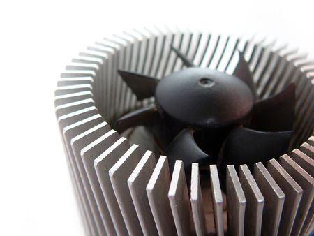 aluminium pc cooler close-up isolated on whiteの写真素材