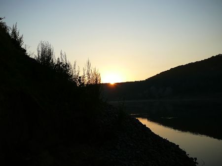 river in dusk, begin of sunriseの写真素材