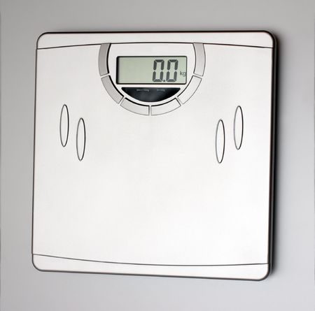 electronics scales close-up on grey backgroundの写真素材