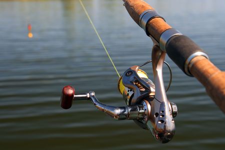 spinning and lake close-upの写真素材