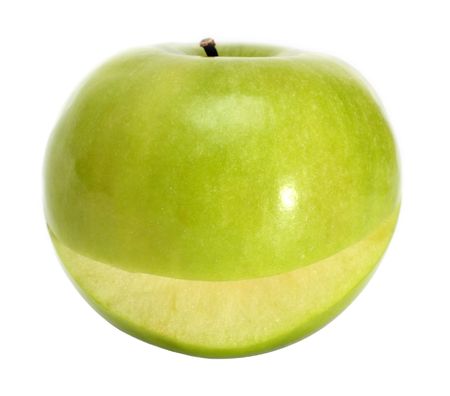 smiling apple fruit isolated on whiteの写真素材