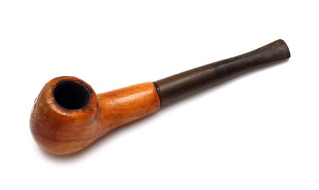 old wooden tobacco-pipe isolated on whiteの写真素材