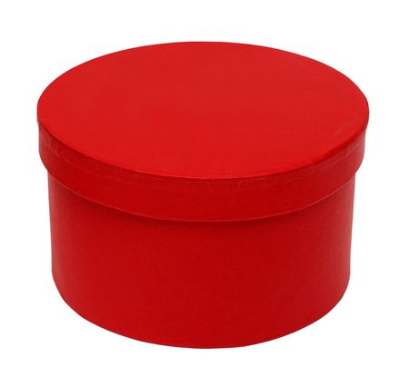 closed red round box isolated on whiteの写真素材