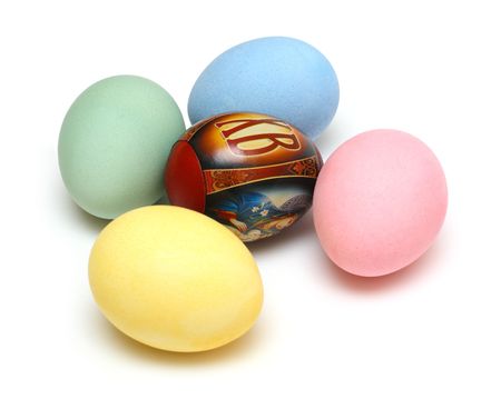 orthodox easter - colored eggs on white backgroundの写真素材