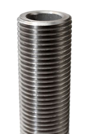 big threaded bolt close-up isolated on white