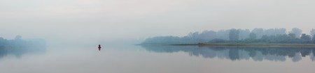 river in fog - morning panorama landscapeの写真素材