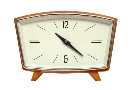 old wooden clock isolated on white background