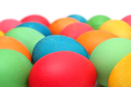 easter - colored eggs on white backgroundの写真素材