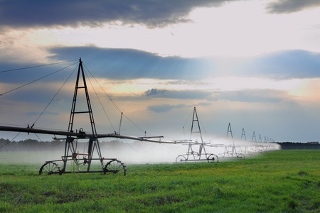 landscape with automatic irrigation of agriculture field