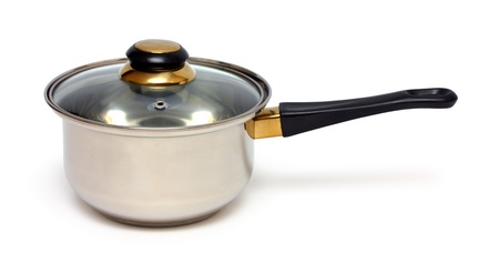 new stainless pot with handle isoalted on whiteの写真素材