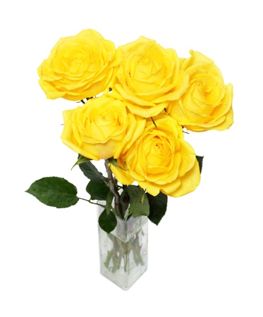 bouquet of yellow roses isolated on whiteの写真素材