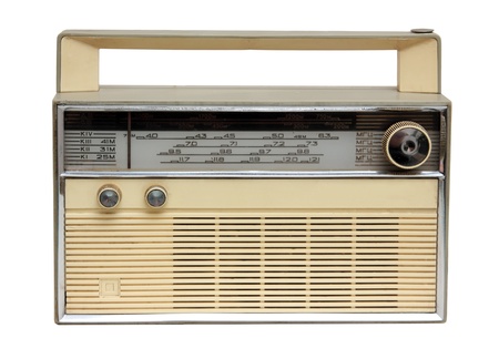 old radio receiver isolated on whiteの写真素材