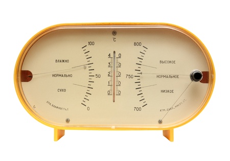 old russian barometer isolated on whiteの写真素材
