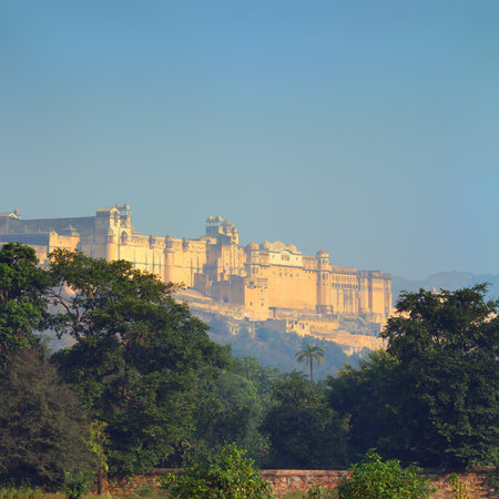 landscape with Amber fort in Jaipur Indiaのeditorial素材