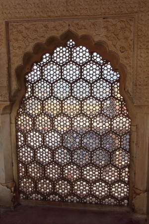 ornament lattice window in rajasthan indiaの写真素材