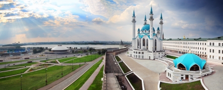 panorama with kul sharif mosque in kazan kremlin russiaの写真素材
