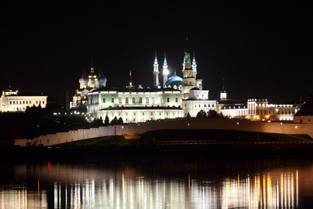 night view on kazan kremlin with reflection in river - Russiaのeditorial素材