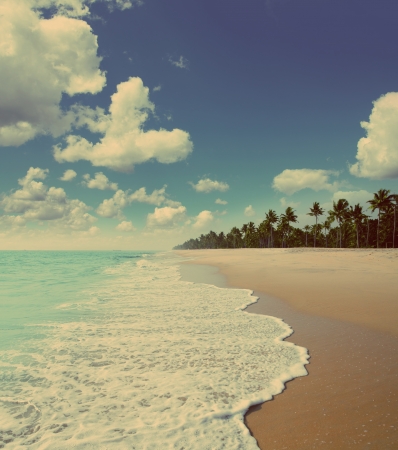 beautiful beach landscape with ocean - vintage retro styleの写真素材