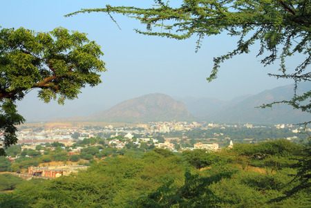 beautiful view from hill on holy city Pushkar in Indiaの写真素材