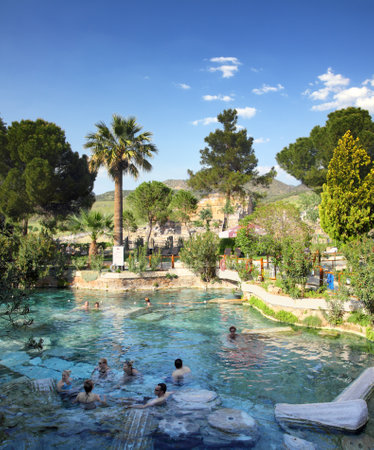 PAMUKKALE, TURKEY - APRIL 30, 2013 Tourists bathing in ancient pool  Cleopatra pool  in Pamukkale Turkeyのeditorial素材