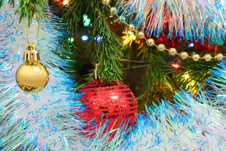 christmas decorations on fir closeupの写真素材