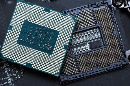 Modern central processor unit on motherboardの写真素材